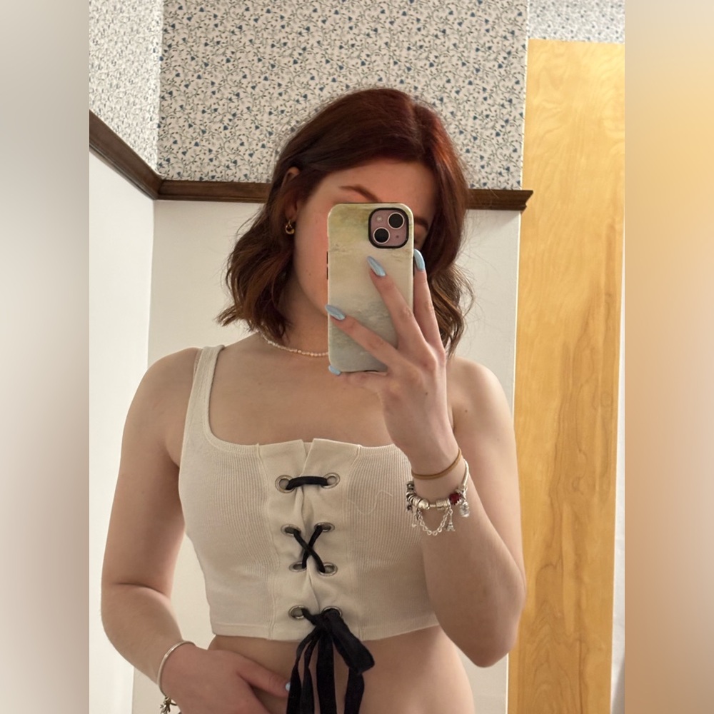 Off-white Lace-Up Crop Top